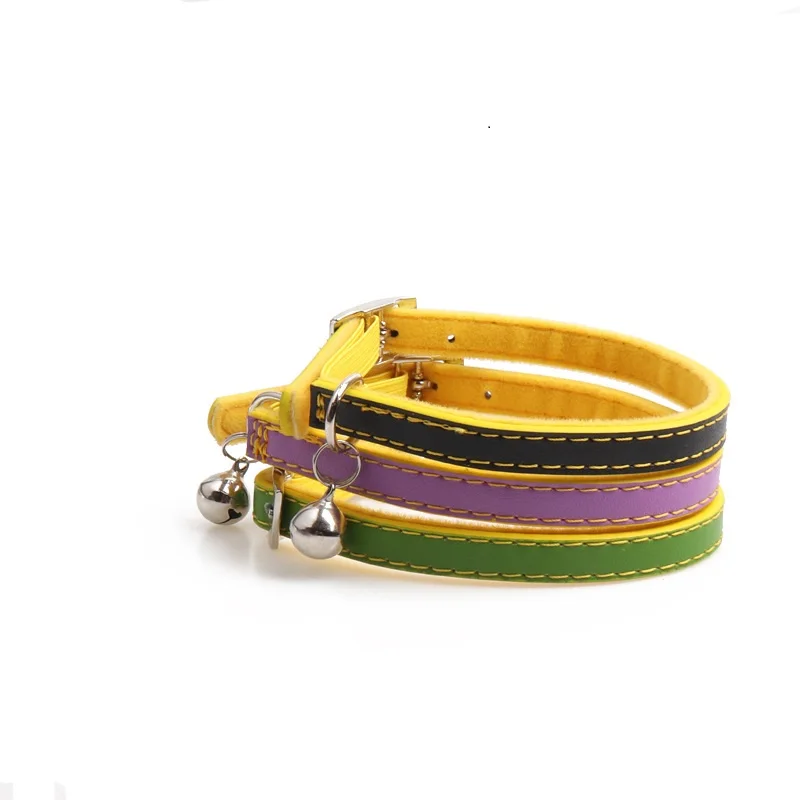 

Genuine Leather Design Pet Collar Soft Cat Necklack Adjustable Dog Puppy Solid Collar with Sash Small BellBell Cat Supplies