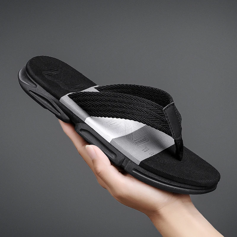 

Мужские Пляжные шлепанцы, Нескользящие сандалии на плоской подошве, повседневная обувь для дома и улицы, летние Тапочки