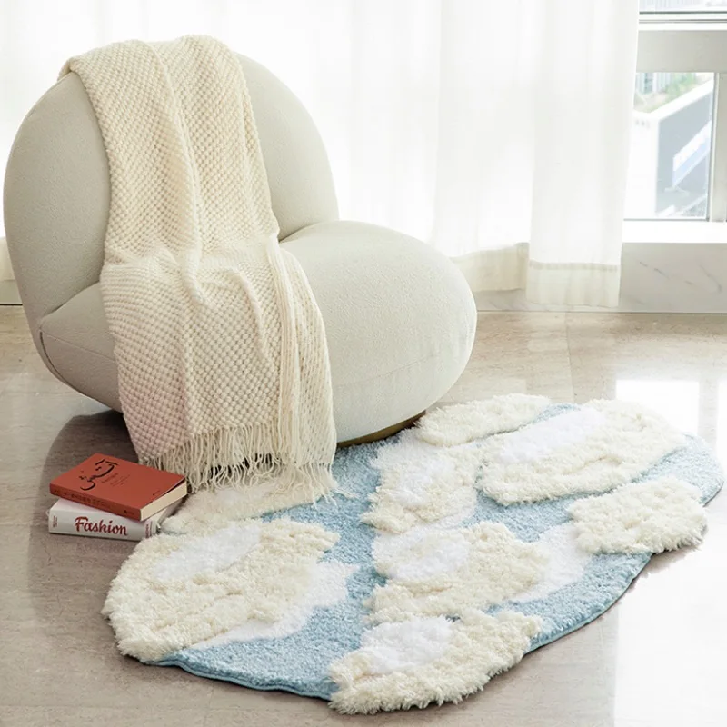 

Blue Sky Rug Tufted Carpet Bedroom Chic Floor Mat Luxury Shaggy Home Decoration Lounge Mat Fluffy Plush Non-Slip 80x132 CM