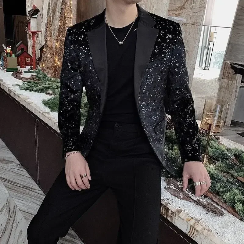 Spring Autumn Casual Suit Jacket Men European American Printed Slim Fit Personalized Suit Jacket Trendy Brand 2