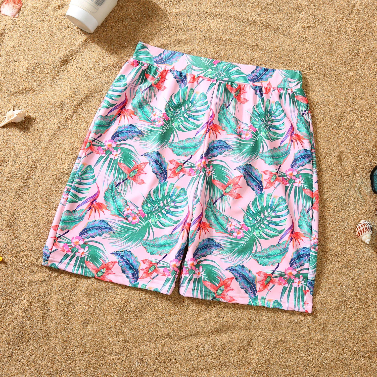 Summer Mommy and Daddy Son Daughter Clothes Clothing Bikini Sandbeach Swimsuit Family Matching Outfits Leaf Printing Swimwear 5