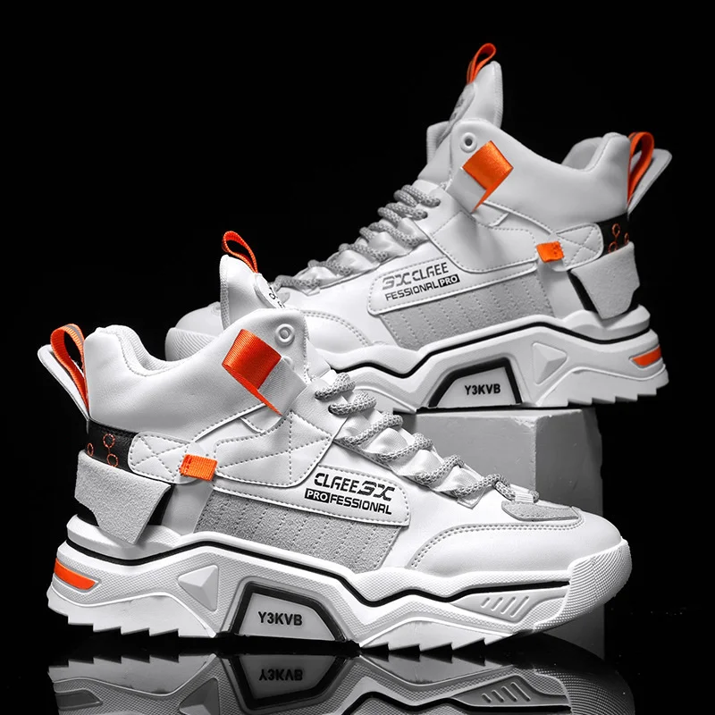

2021 Thick-soled Men's Sports Shoes Casual Shoes Autumn Warm Fashion Color Matching High-top Shoes Men's Trend Daddy Shoes