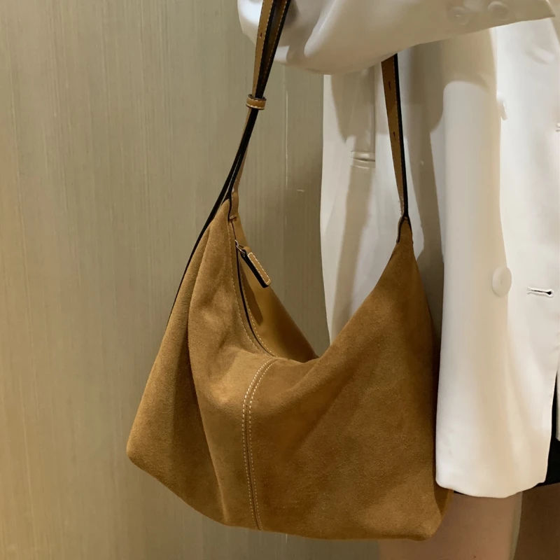2023 Vintage Suede Underarm Bag for Women\'s Daily Commuting Ladies Large Capacity Genuine Leather Tote Bag Women\'s Shoulder Bag