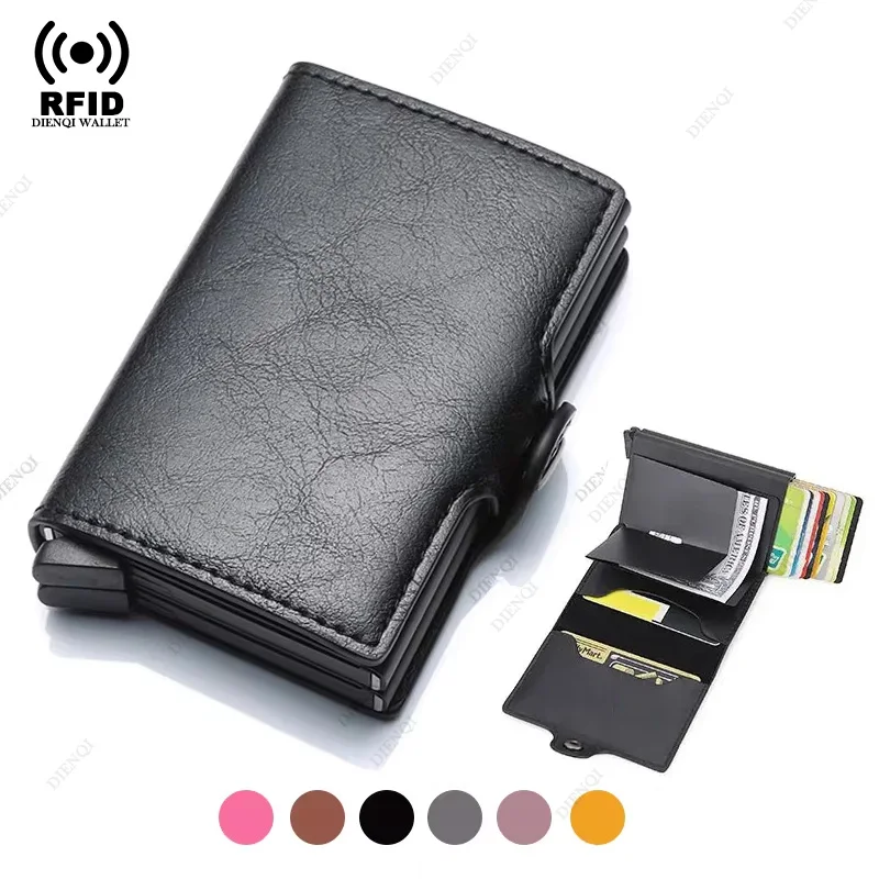 Anti-theft Rfid Wallets Men Metal Credit Card Holder PU Leather Wallet Aluminum Box Male Purse Bag Small Cardholder Case