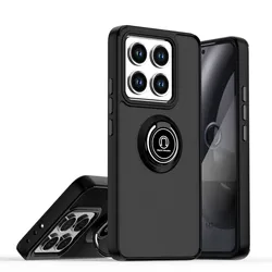 Matte Translucent Shockproof Phone Case with Ring Stand and Magnetic Bracket Cover - Xiaomi 17 Ultra (Black)