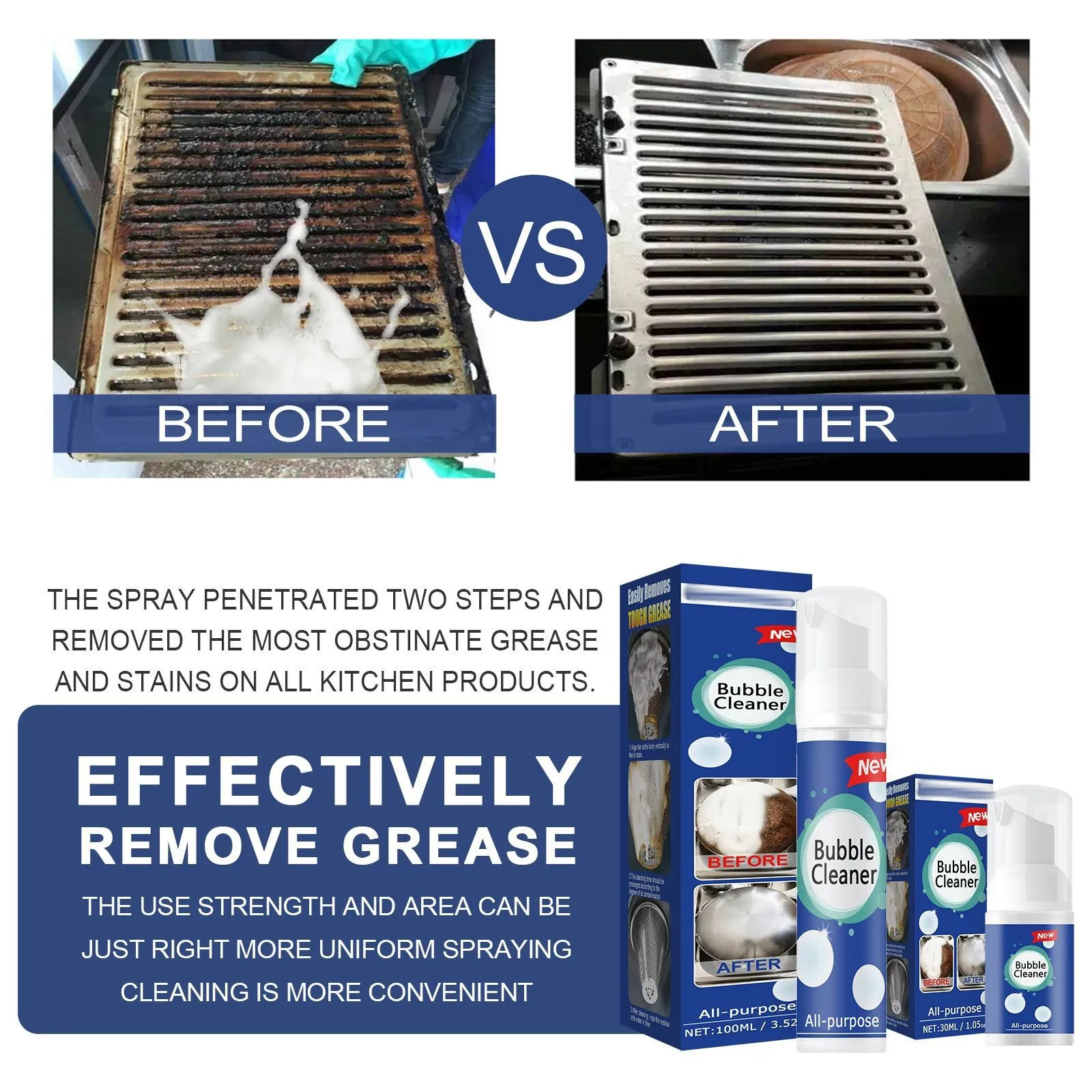 Kitchen Cleaner Oil Cleaner 30ml/100ml Bubble Cleaner Kitchen Grease Foam Cleaner Rust Remover Spray Descaling Detergent Easy to Use Household Cleaning Tool