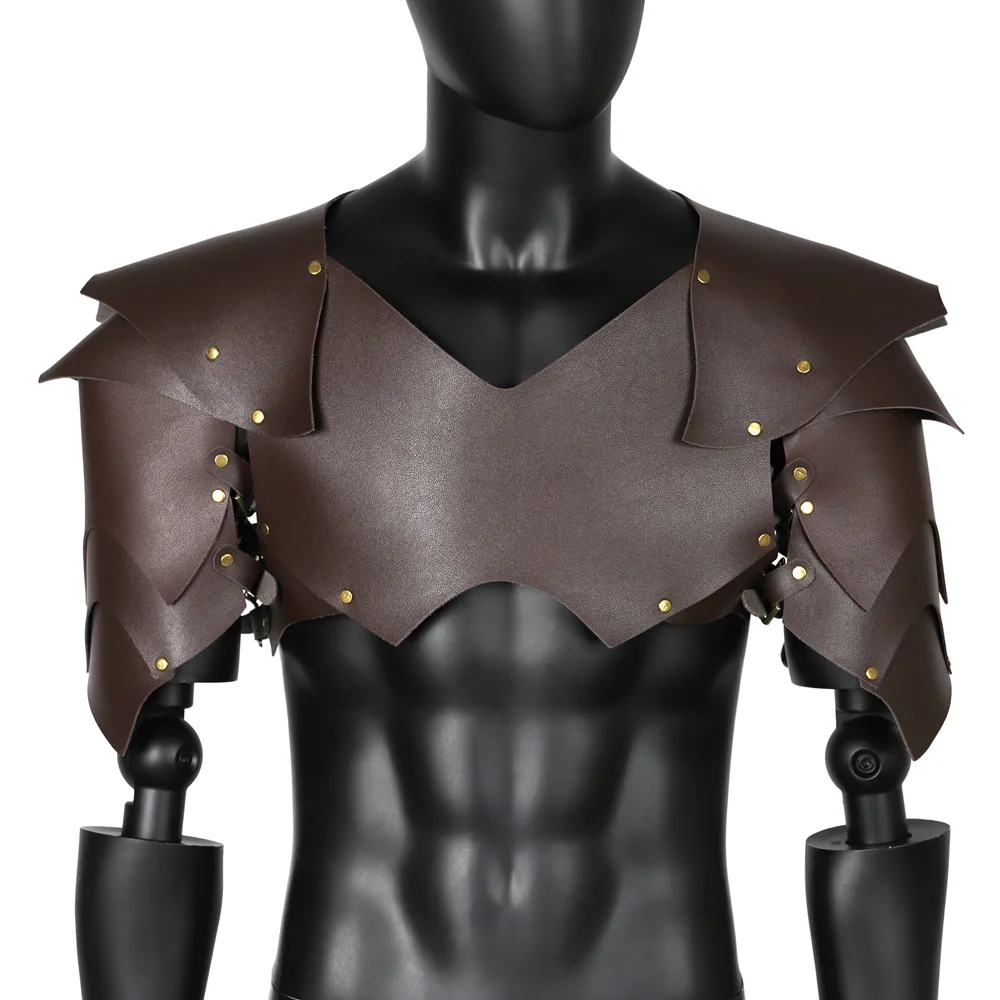 

Medieval Elf Cosplay Costume Elven Shoulder Chest Armor Viking Knight Leather Larp Vest Tops Buckle Strap Cuirass For Men Women