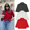 Women's Cropped Short Blazer New 2026 Spring Summer High-Neck Short Sleeve Button Simple Solid Women Coat Female Chic Tops 1