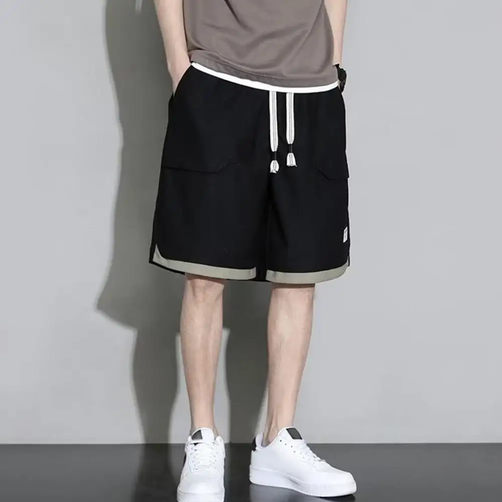 

Elastic Waist Shorts Men's Drawstring Cargo Shorts With Elastic Waist Crotch Pockets Streetwear Basketball Pants For Sport