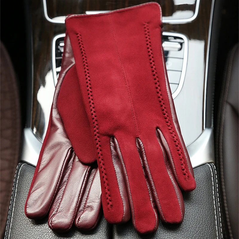Leather Gloves Women's Leather Gloves Genuine Suede Winter Gloves