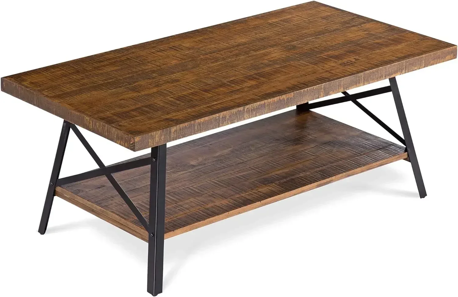 New2025-Cocktail Table with Metal Legs, Rustic Brown