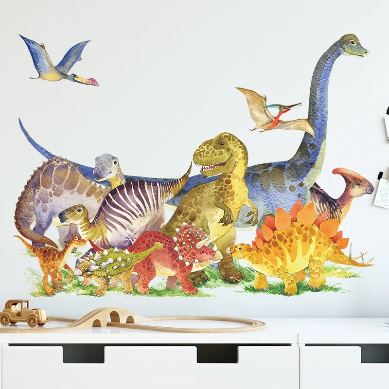 3D Cartoon Dinosaur Group Wall Sticker Camera Da Letto Per Bambini Asilo Parete Sfondo Decorazione Home Art Decalcomanie Autoadesive