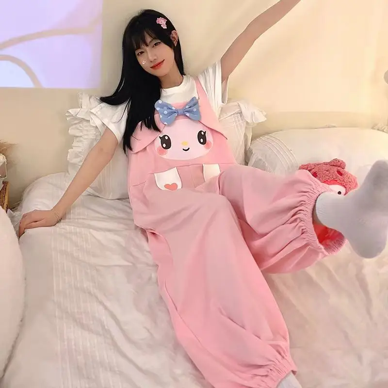 

Sanrio Kuromi Cinnamoroll My Melody аниме милый комбинезон из мультфильма Kawaii пижама спортивный костюм из чистого хлопка Удобный свободный круглый вырез
