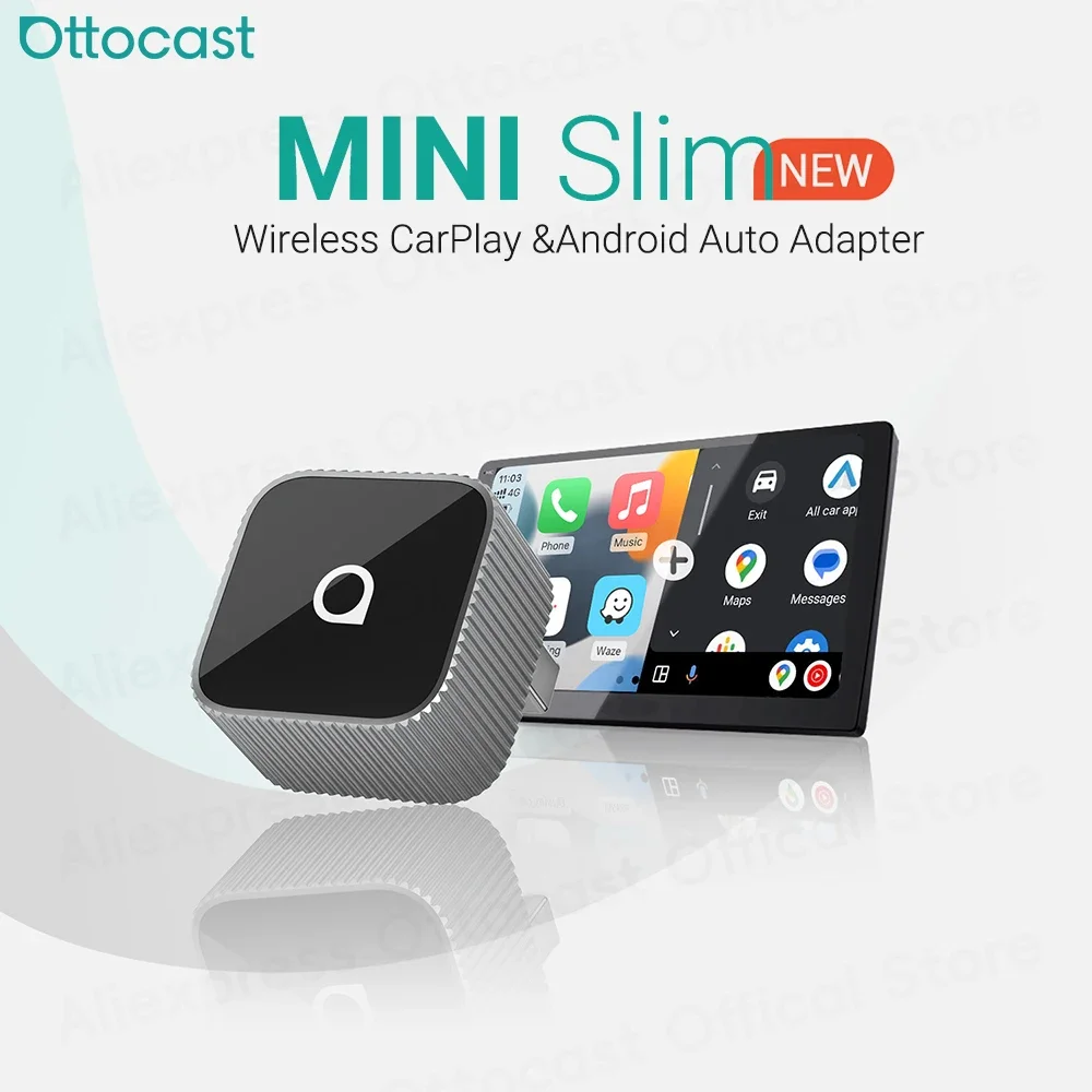 OTTOCAST Mini Slim Cube inalámbrico CarPlay Android Auto adaptador 2 en 1 USB AI accesorios de coche para VW Haval Audi Kia Porsche Lexus