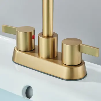 4 Inch 2-Handle Brushed Gold Bathroom Faucet for Lavatory with Pop-up Sink Drain and Faucet Supply Lines 5