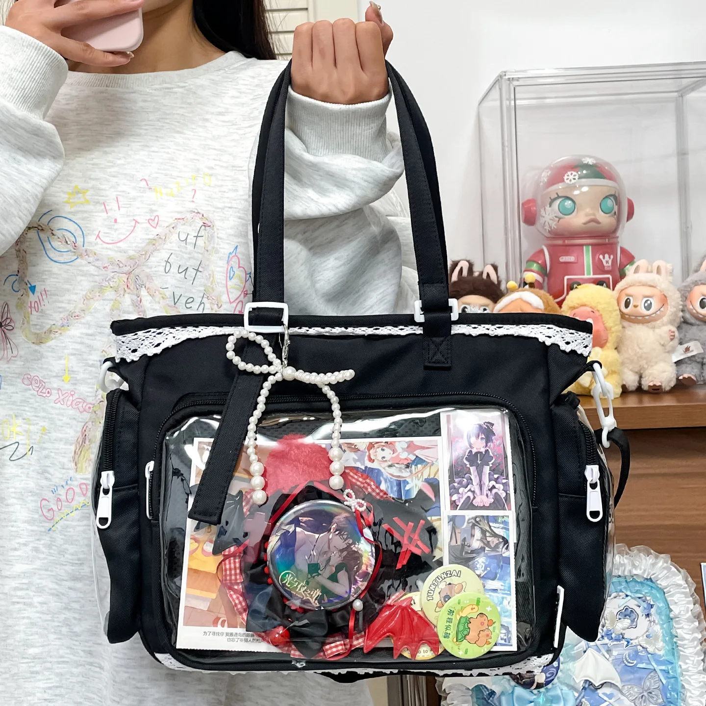 Ballet Girls Large Capacity Kawaii Itabag Japanese Transparent JK Shoulder Crossbody Bags Gift For Friends Teenage School Bags