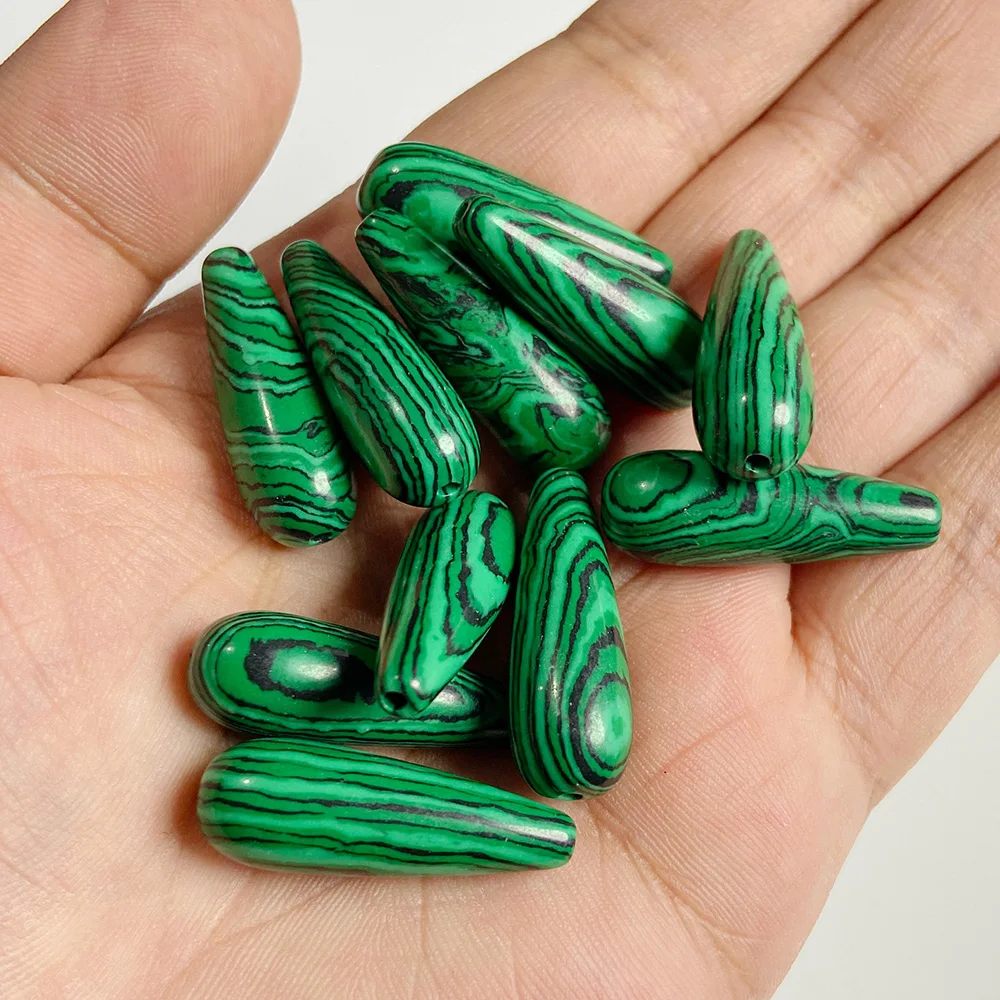 Perles De Malachite Verte En Gouttes D'Eau 10X30Mm, Pour La Fabrication De Bijoux Faits À La Main, Breloque, Bracelet, Boucle D'Oreille, Accessoire, V