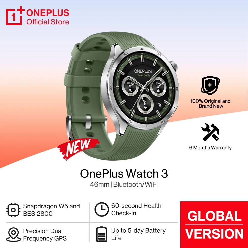All New OnePlus Watch 3 Global Version Smart Watch 1.50 inches AMOLED 32GB Memory Snapdragon W5 Wear OS by Google NFC IP68 5ATM