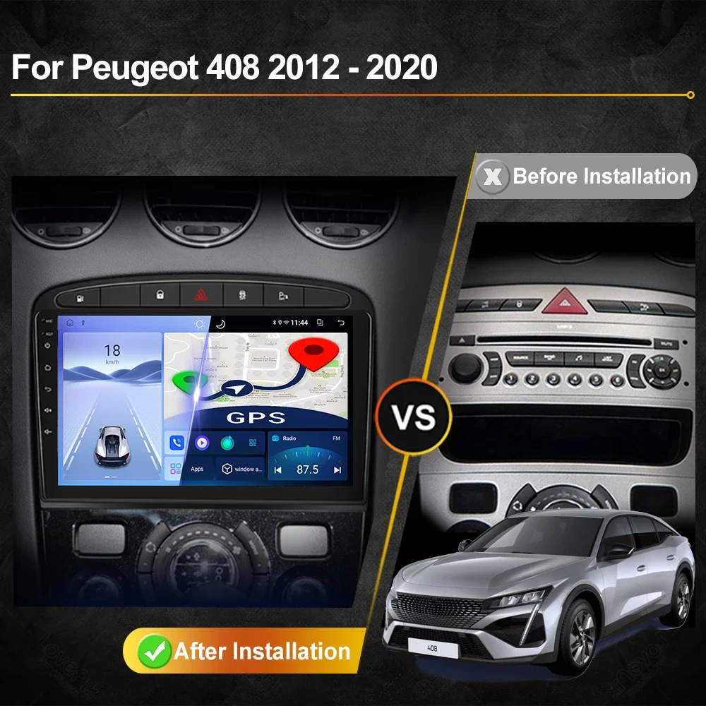 ESSGOO Für Peugeot 308 SW CC 408 10-13 Autoradio Android 14 Carplay Autoradio (FM, AM, Carplay