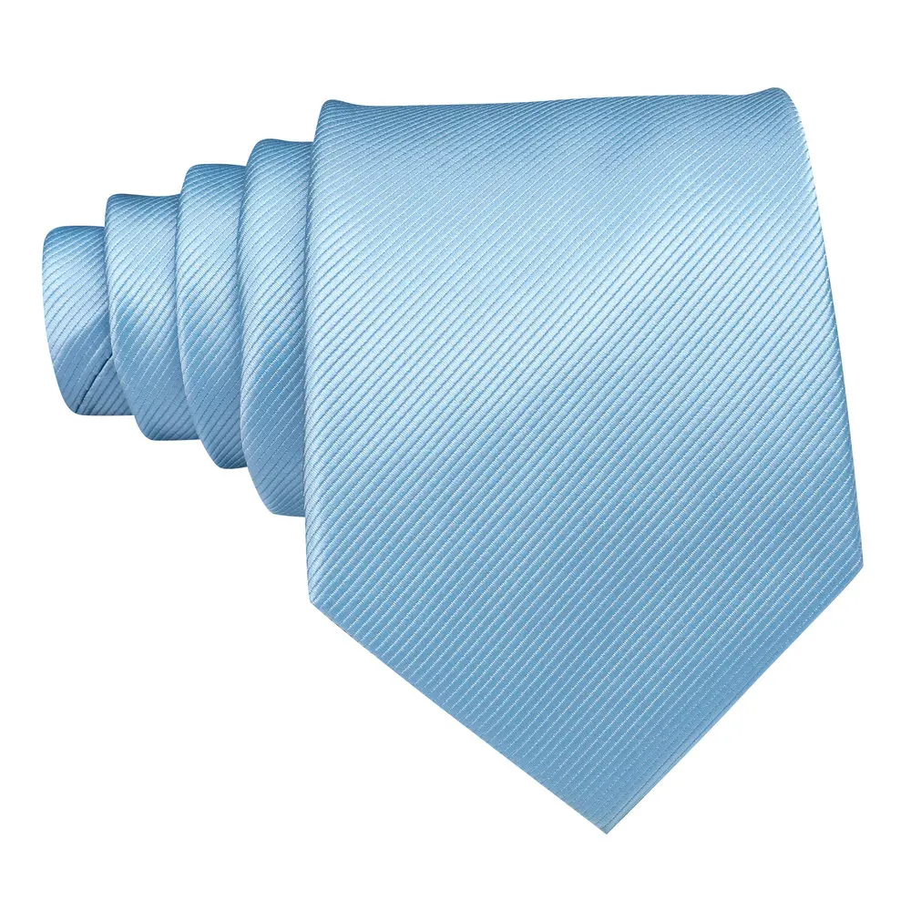 Light Blue Silk Tie Men Solid Pocket Square Cufflinks Woven Suit Necktie Sets Wedding Party Gift Barry.Wang 6481 neck tie pocket square