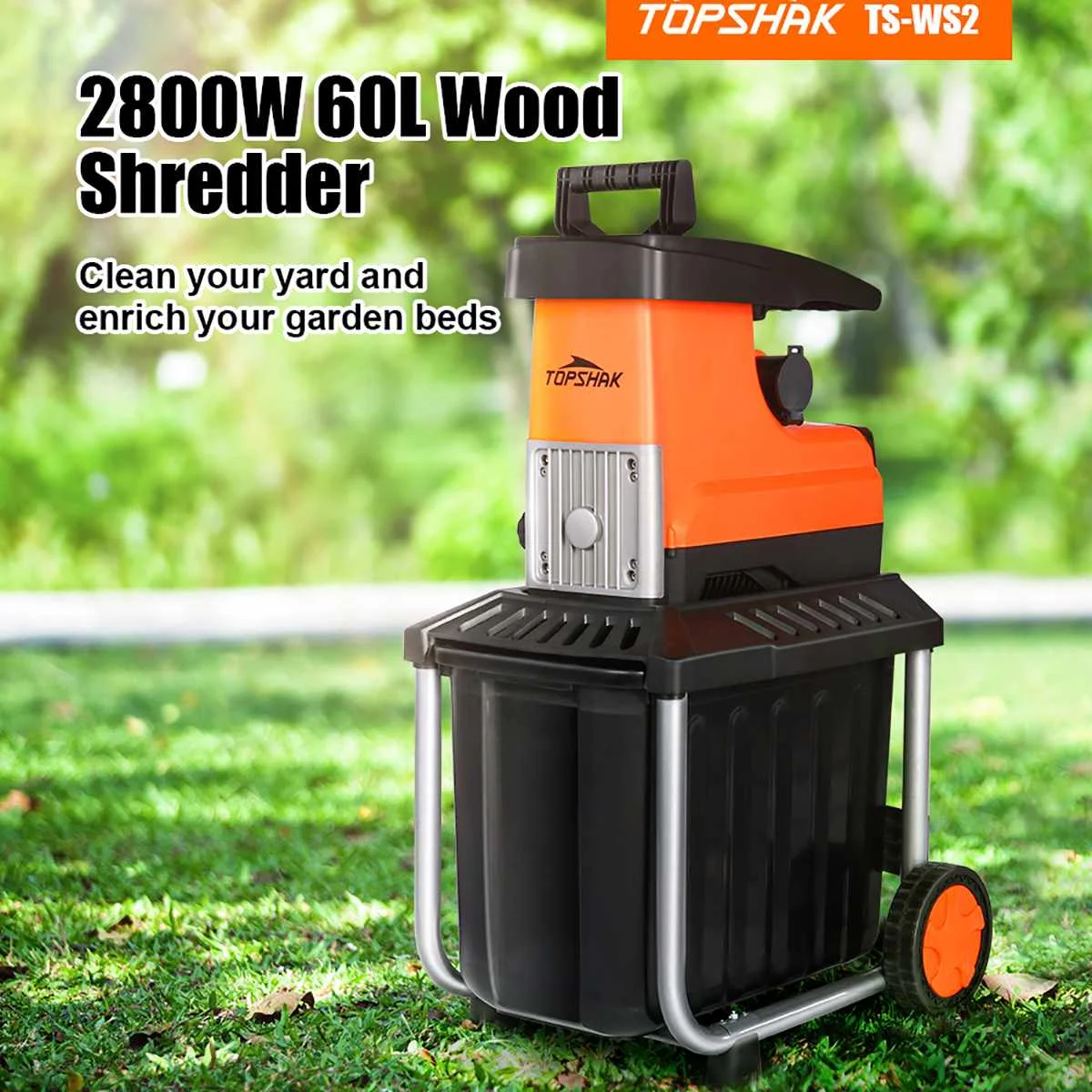 Topshak Tsws2 Electric Garden Shredder 2800w Wood Shredder 60l Plant