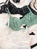 Ensemble de sous-vêtements français sexy pour femmes, soutien-gorge brodé en dentelle ultra fine, soutien-gorge respirant confortable, ensembles de lingerie à dos en T, été 5