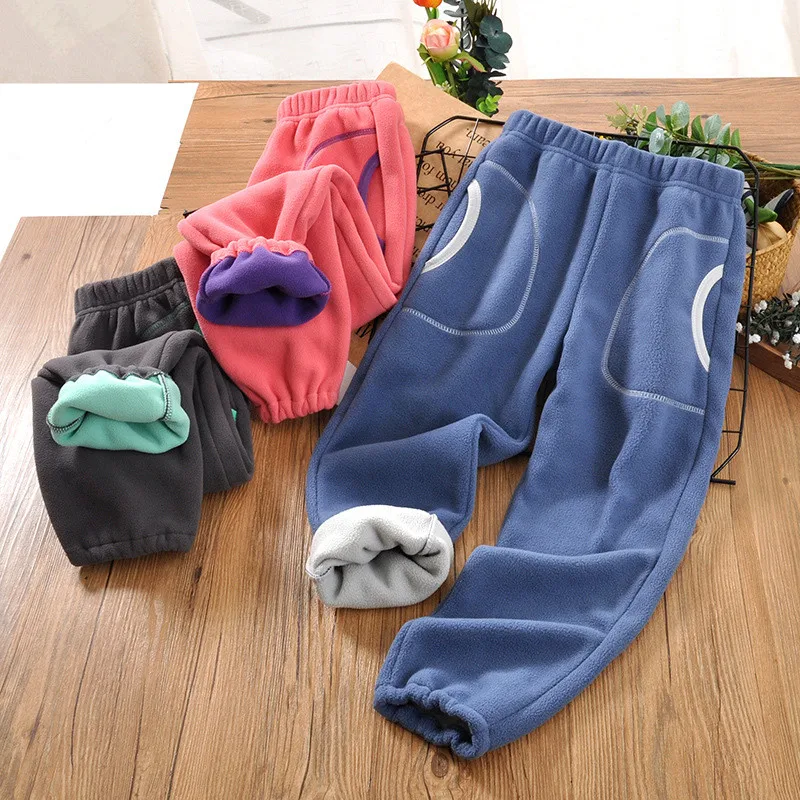 

Новинка, осенне-зимняя детская одежда, флисовые повседневные штаны для мальчиков и девочек, детские мягкие теплые плюшевые брюки