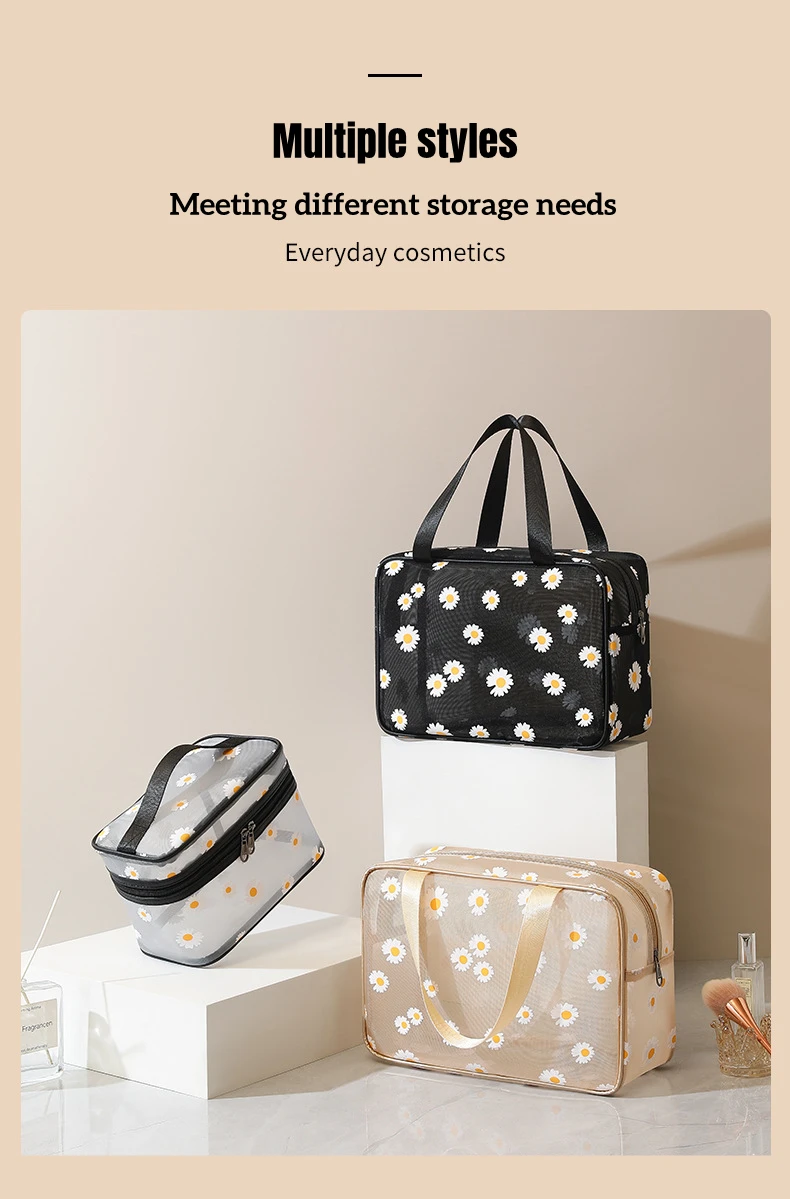 2-Pcs Mesh Cosmetic Makeup Bags Daisy Printing Travel Toiletry Wash Make Up Case Zipper Beauty Organizer 15 2-Pcs Mesh Cosmetic Makeup Bags Daisy Printing Travel Toiletry Wash Make Up Case Zipper Beauty Organizer