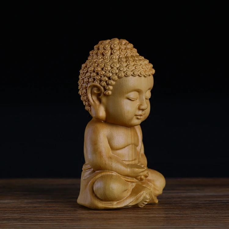 

Wood carving of small Buddha Buddha Buddha handlepiece handicraft decoration wood carving gift decorations house decoration