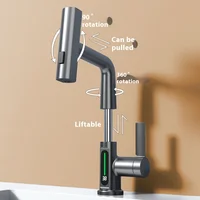 Faucet Vegetable Washing Basin Multifunctional LED Digital Display Tap Rotating Pull-out Cold and Hot Water Mixer 4