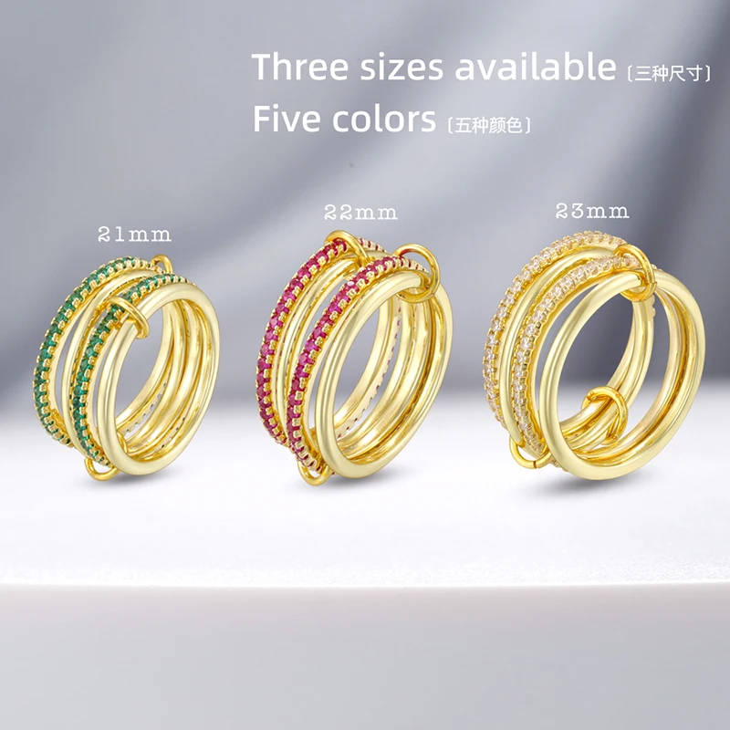 ZHUKOU 6/7/8 Copper Metal CZ Stone Four-Layer Stackable Ring Simple Korean-Style Unisex Couples Jewellery 1 Piece:VJ852-VJ854 2