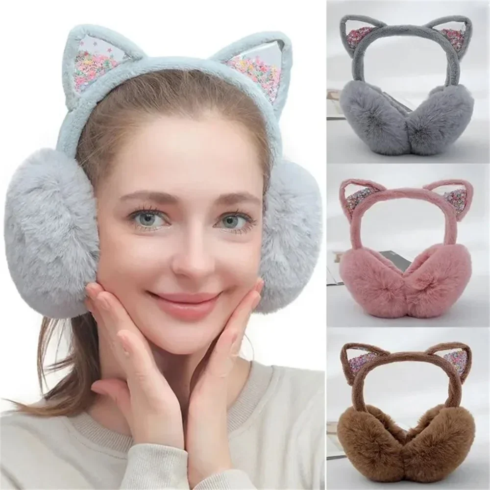 Winter Warm Plush Earmuffs for Women Girls Children Riding Ski Ear Protection Cartoon Cute Cat's Ears Fur Soft Cashmere Earflaps ear muffs