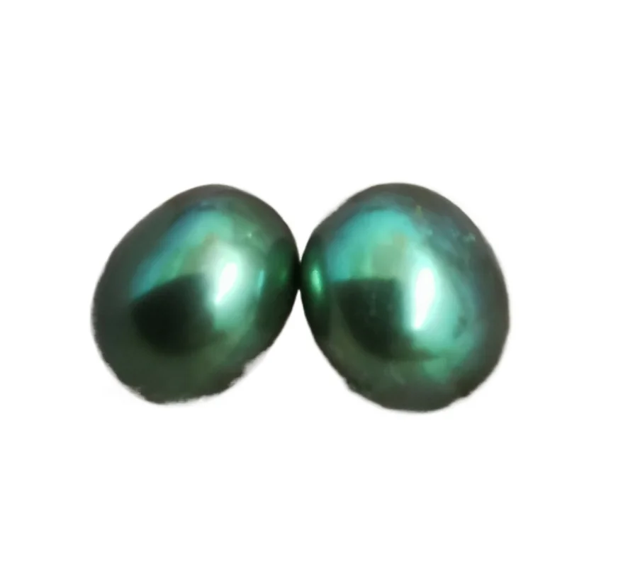 Pair 8-9mm green flat bottom Loose Pearl half drilled Women Wedding Party Jewelry Accessories Necklace Earring Ring Bracelet 89