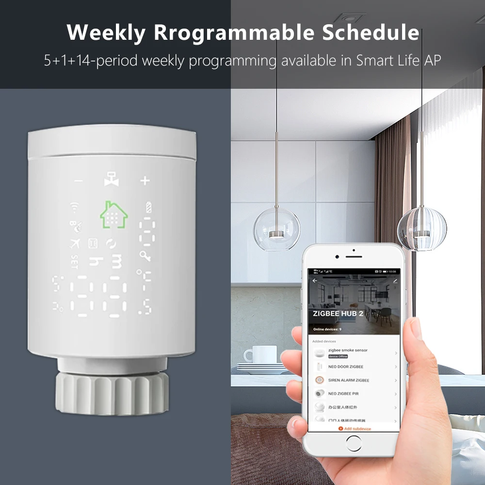 Smart Thermostat Temperature Controller Thermostatic Valve Controller Tuya Zigbee 3.0 TRV Thermostat Smart Radiator Actuator Valve Thermal Head Programmable Temperature Controller Alexa Google Home