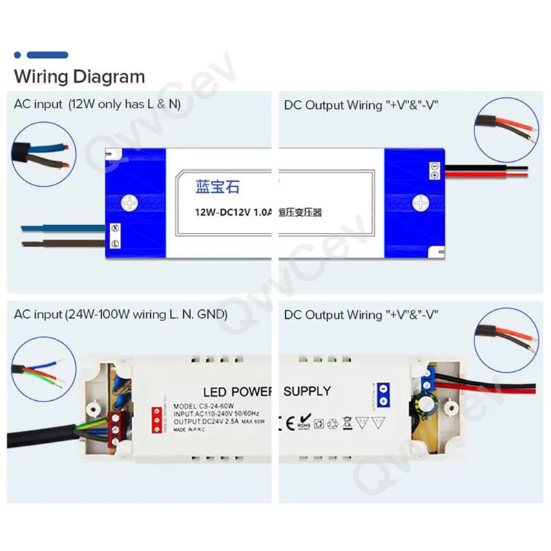 transformador 110-240vac para dc 12v 24v 100w