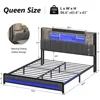 Queen Bed Frame，3-Tier Headboard&2 Hidden Storage,Upholstered Bed Frame with Charging Station, Platform Metal ,Storage，Gray 2