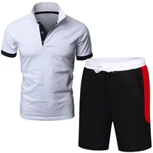 

Summer Polo Shirt Mens Short Sleeve Polo + Shorts Suit Male Solid Jersey Breathable 2PC Top Short Set Fitness Sportsuits Set Men