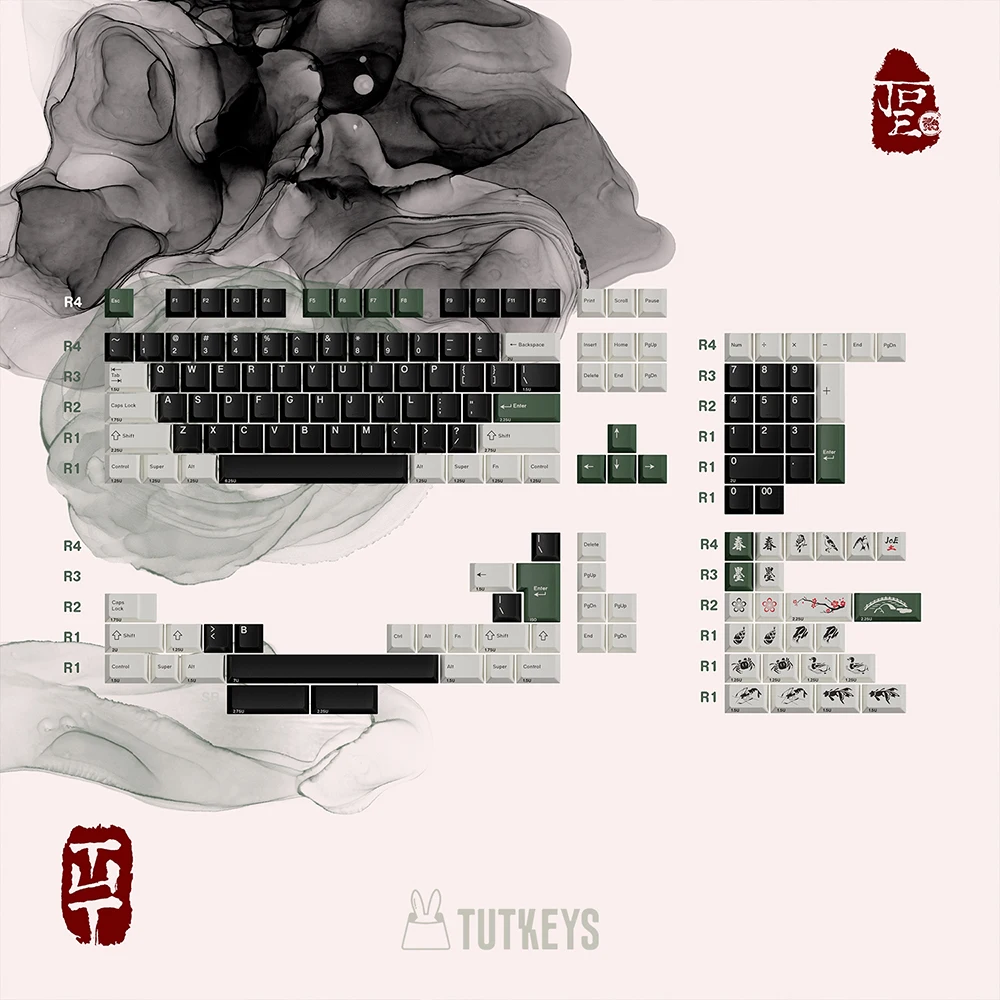 TUT 용수철 잉크 염료 서브 키캡 세트, 두꺼운 PBT 체리 프로파일, 키보드 87 tkl 104 ansi xd64 bm60 xd68 xd84 BM87 BM65