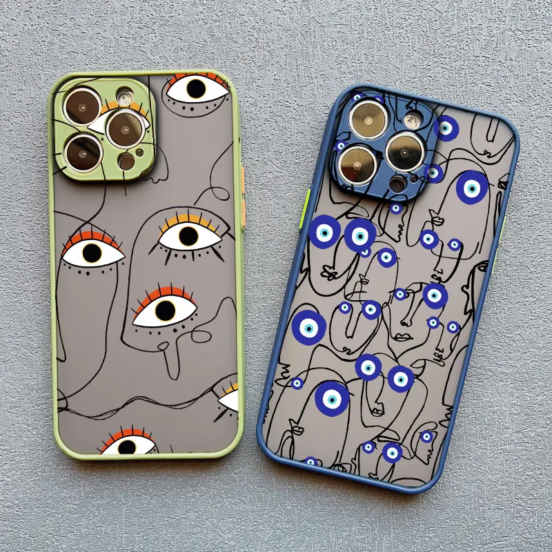 Abstrakte Linien-Gesichts-Ästhetik Handyhülle für iPhone 13 12 11 Pro Max Mini 17 16 15 14 Pro Max Plus X XR XS Stoßfeste Schutzhülle