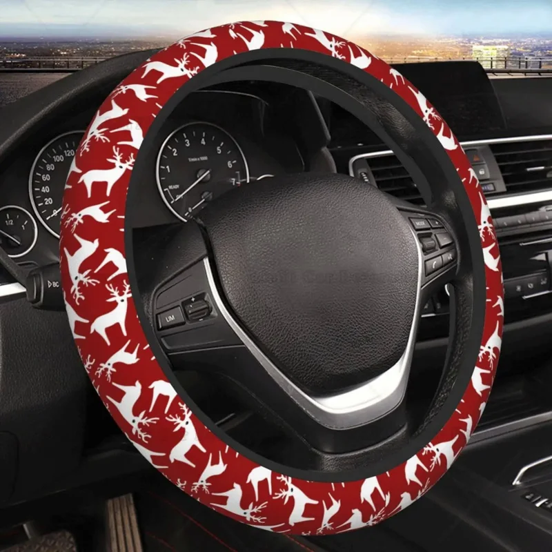 

Christmas Elk Car Steering Wheel Cover for Women Men Universal 15 Inch Neoprene Auto Interior Accessories Fit Most Vehicles