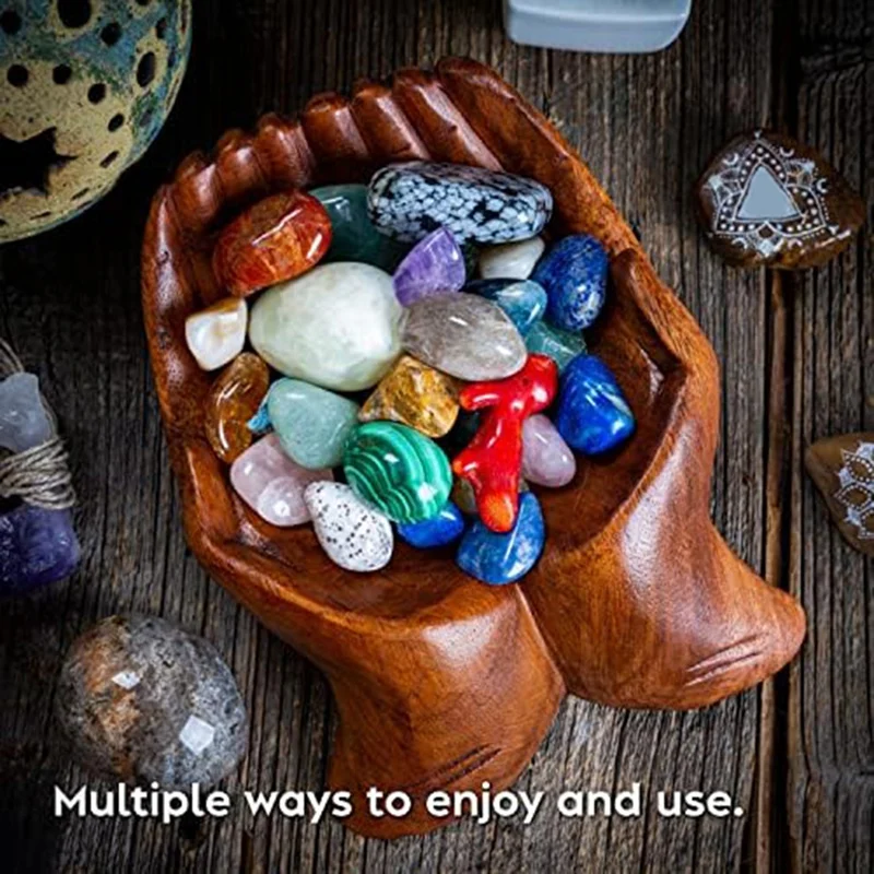 

1 PCS Carved Hands Offering Bowl Wood Color Wooden Crystal Holder For Stone - Key Bowl - Crystal Storage Tray