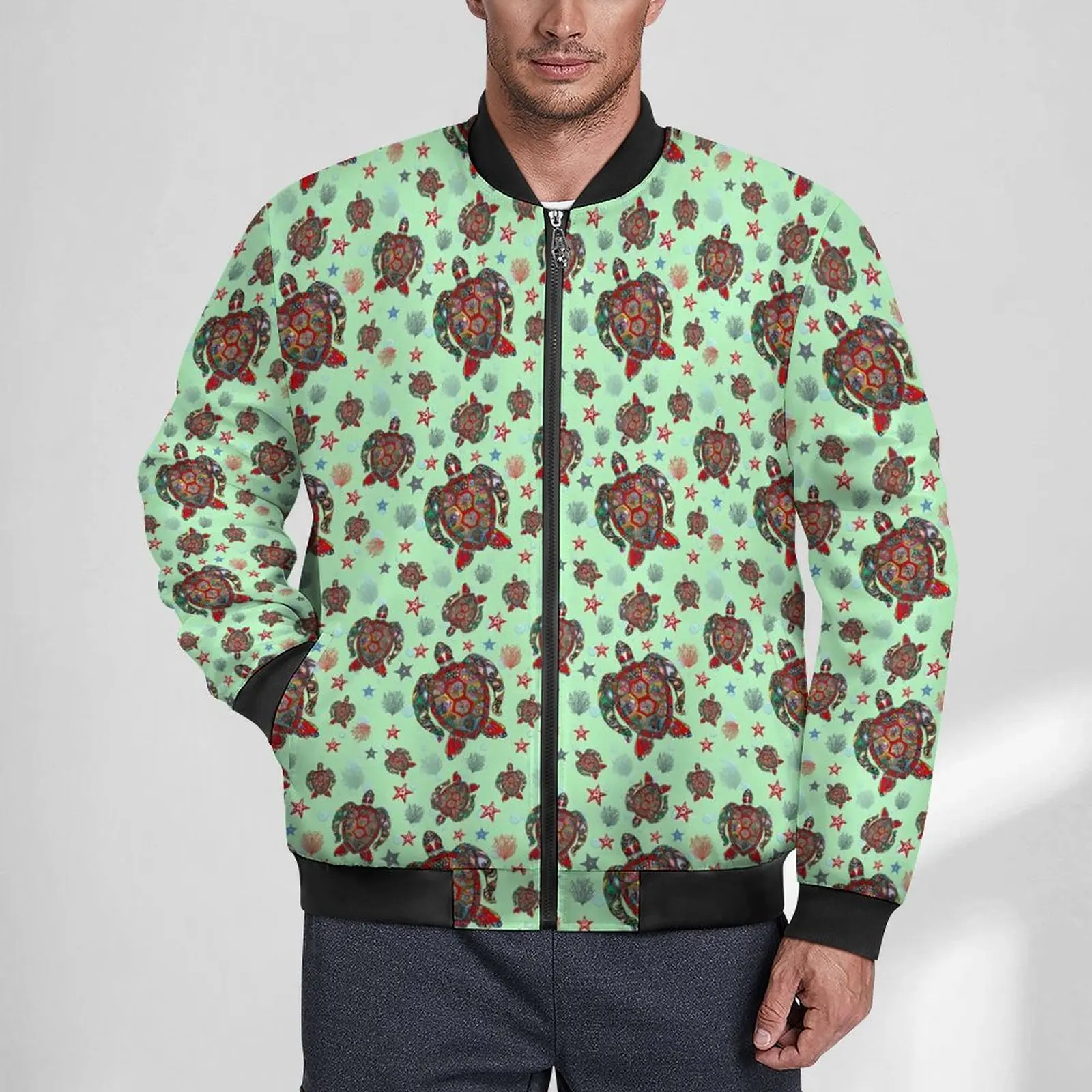 

Turtles Casual Jackets Sea Stars Print Zipper Windbreak Mens Graphic Coats Autumn Street Wear Outerwear Jacket Plus Size