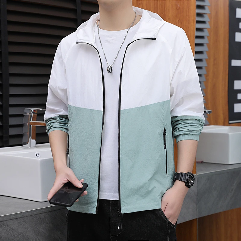 

Summer Skin Coats Men Ultra Light UV Sun Protection Big Size Hooded Windbreaker Jacket Men Casual Outdoor Jackets Male Outwear