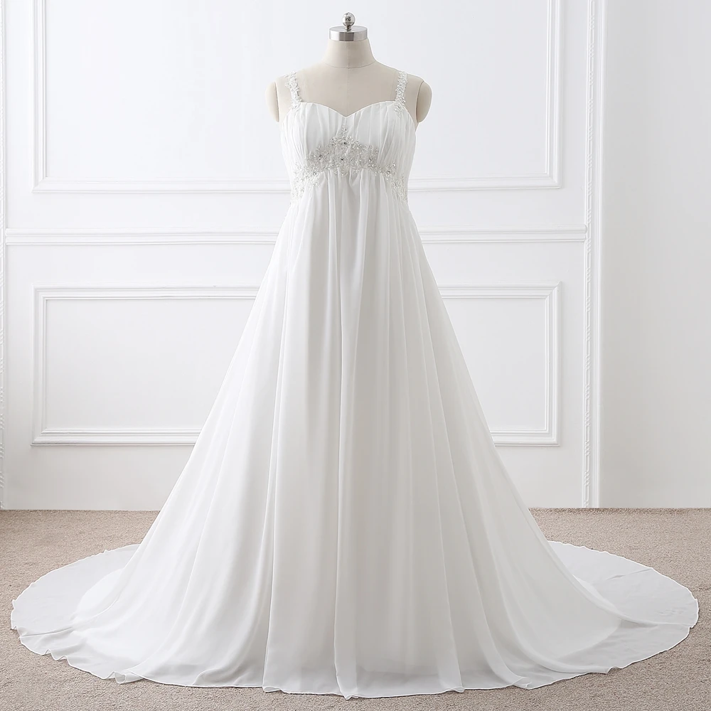 

In Stock Curvy Wedding Dress Spaghetti Straps Empire Maternity Bridal Gown Chiffon Bride Dress for Pregnant Women