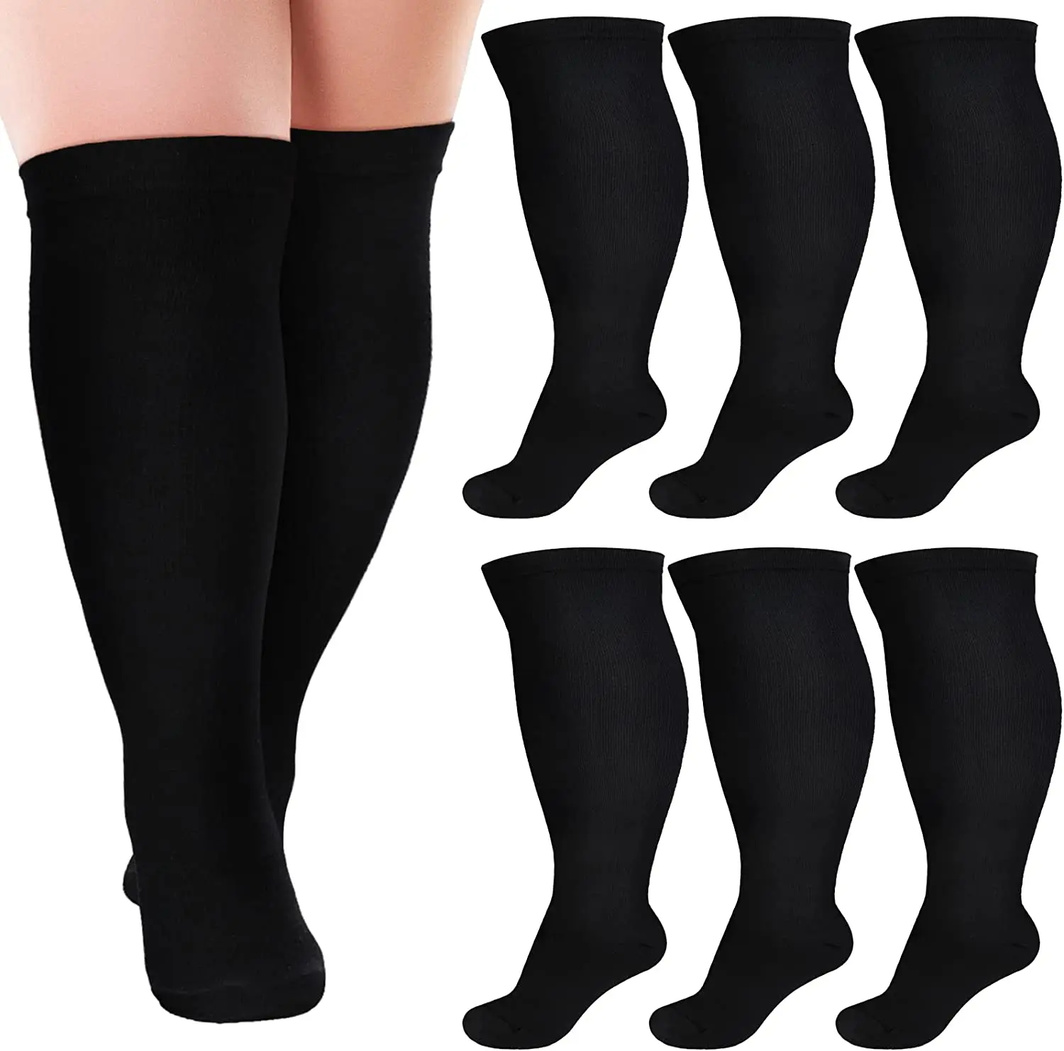 6 Pairs 5XL Compression Socks Wide Calf Women Men Support Stockings