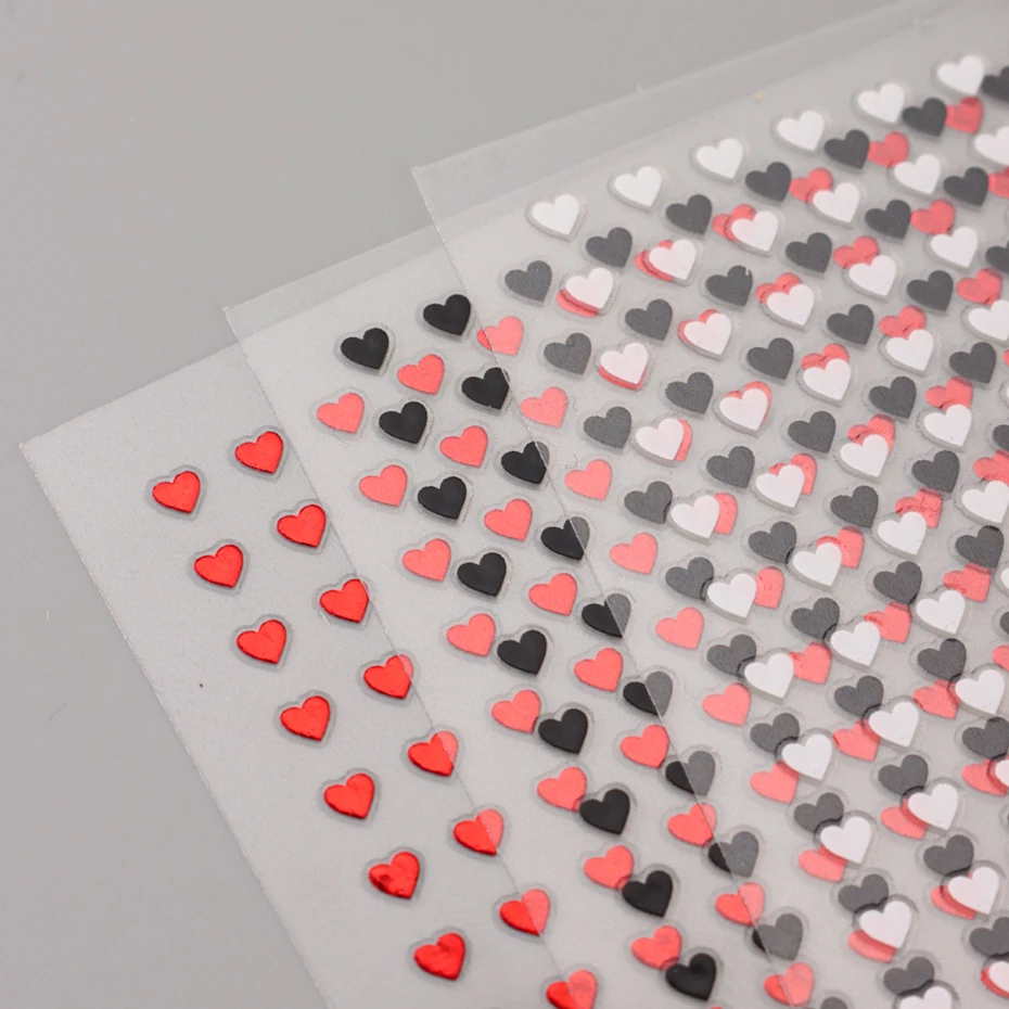 3개 미니 하트 모양 네일 스티커 - 3색(빨간색, 검은색, 흰색) - 발렌타인 데이 하트 디자인 손톱용 레이저 네일 데칼