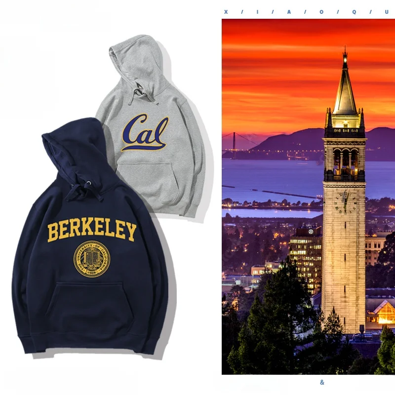 Universi of California Berkeley 공식 후드 재킷 유니섹스 캐주얼 루즈핏 폴리에스테르 코튼 블렌드 청소년 패션