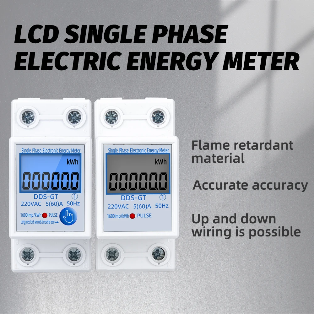Contador De Energía Eléctrica Monofásico 5-80A 230V 50Hz - Pantalla LCD, Para Riel DIN, Modelo DDS015