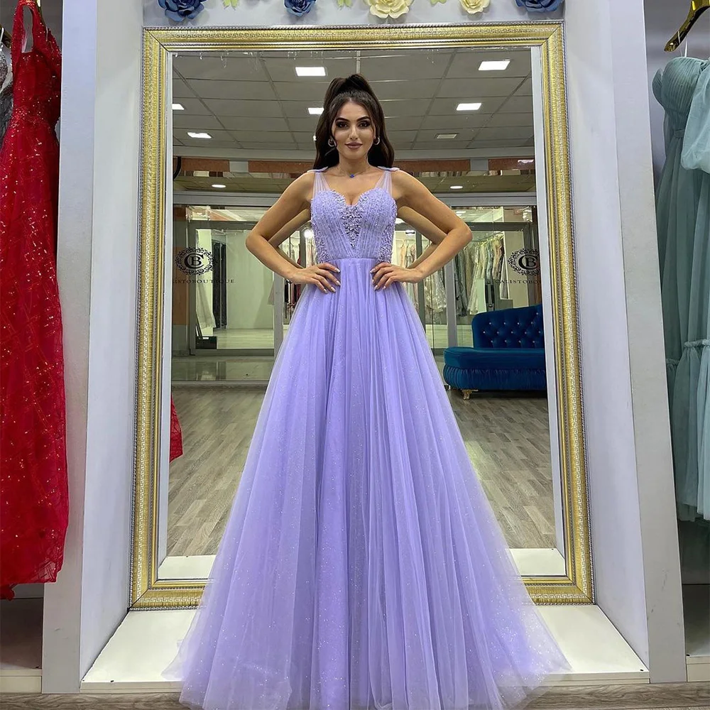 

Sevintage Lavender Prom Dresses Lace Appliques Sweetheart Spaghetti Strap A-Line Saudi Arabic Evening Gowns Formal Party Dress