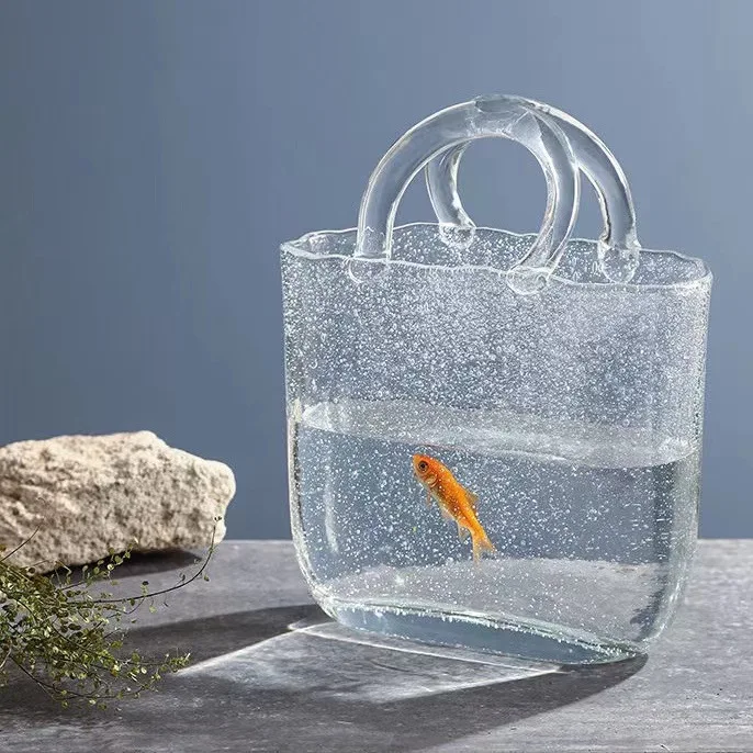 Creative Transparent Glass Handbag Fish Tank Vase Living Room Flower Arrangement Hydroponic Decoration Fish Tank Decoration Gift 3